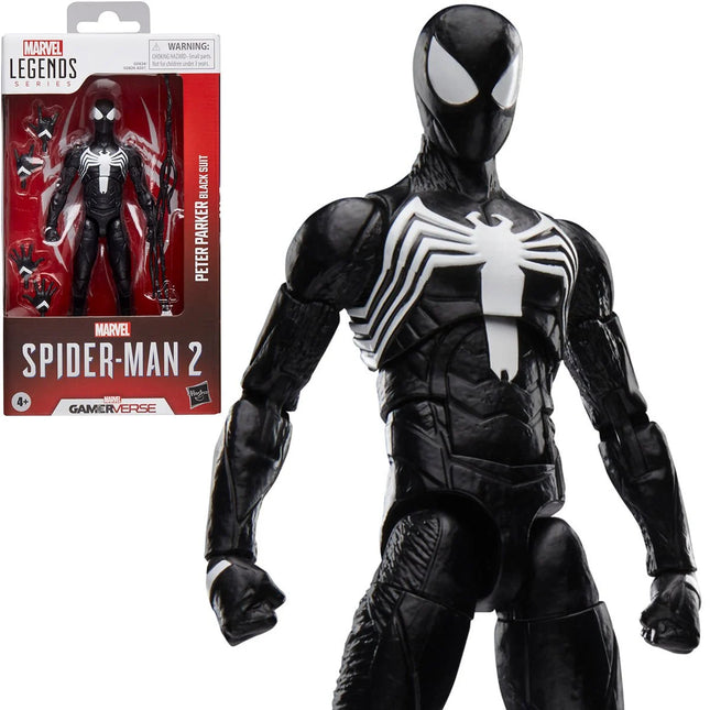 Figura de acción de Spider-Man Marvel Legends Series Gamerverse Peter Parker con traje negro de 6 pulgadas
