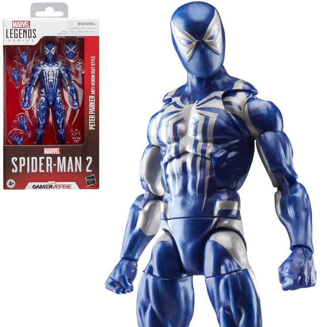 Figura de acción de Spider-Man Marvel Legends Series Gamerverse Peter Parker con traje negro de 6 pulgadas